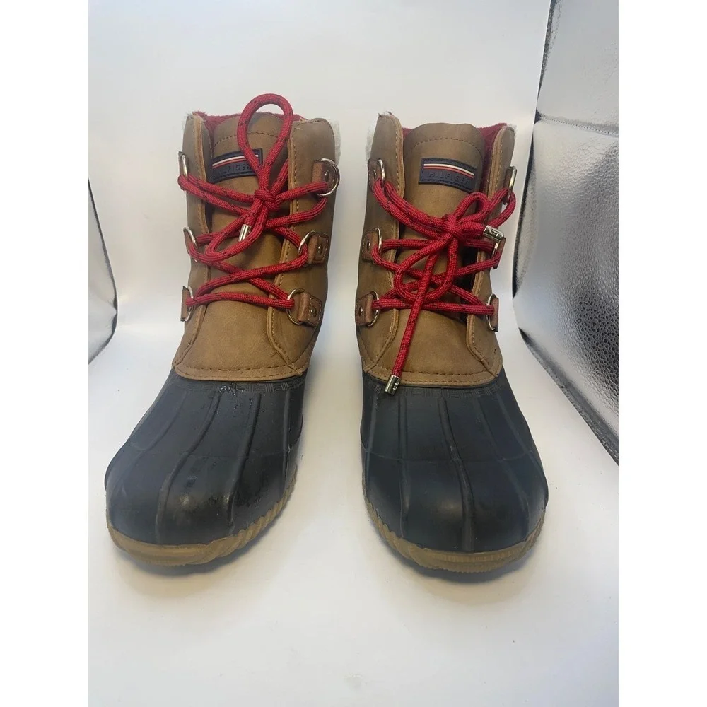 Tommy Hilfiger‎ - Women's TWROZA3-SS Duck Boots Size 10m Brown Red Blue VGC
